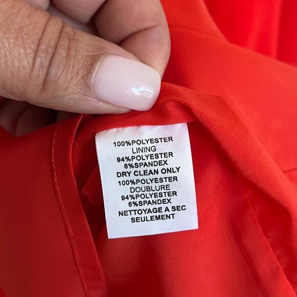 Trina Turk Dress Size L Orange Crepe Petal Ruffle Classic Peplum Party Festive - Picture 7 of 8